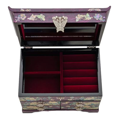 February Mountain Mother of Pearl Wooden Jewelry Organizer Box – Jewelry Storage Box for Women, Features Spacious Drawers, Ideal for Rings, Bracelets, Watches, Chains, Accessories (Peony_Purple) - style: Peony_Purple