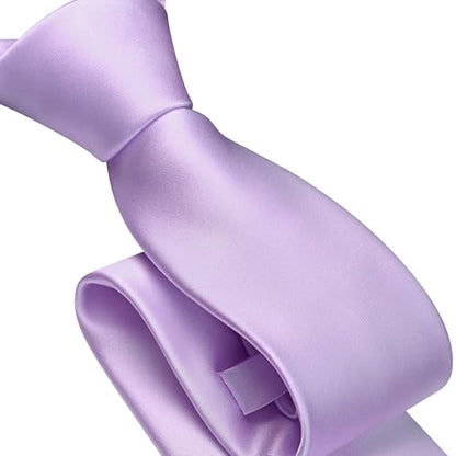 Branduce 3.15"（8cm） Mens Solid Satin Tie Pre-tied Adjustable Zipper Necktie for Business and Wedding - color: Lavender