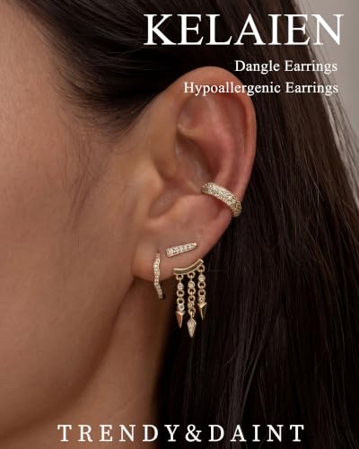 Dangle Gold Earrings for Women Trendy Triple Huggie Chain Earrings 14K Gold Plated Statement Cute Drop Dangle Earrings Dainty Hypoallergenic Chunky Hoop Earrings Fun Earring Stacks Jewelry - color: G-Spiked Earrings