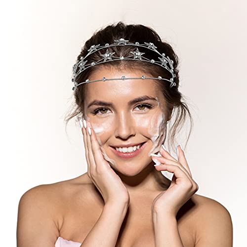 Beaupretty Bling Rhinestone Star Crown, Star Crystal Tiara and Crown Bridal Headpiece Alloy Hairband Wedding Jewelry for Women Girls, Silver - color: Silver