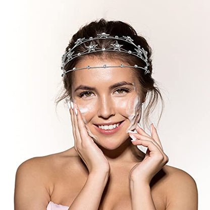 Beaupretty Bling Rhinestone Star Crown, Star Crystal Tiara and Crown Bridal Headpiece Alloy Hairband Wedding Jewelry for Women Girls, Silver - color: Silver