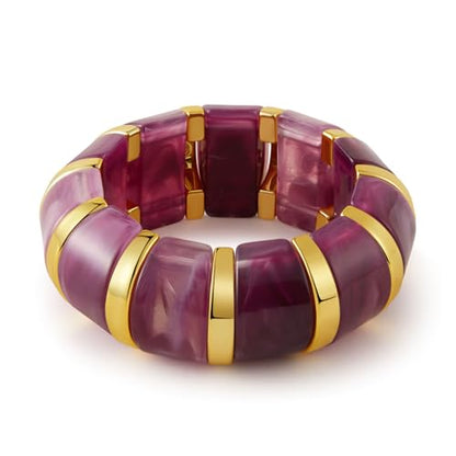 YBMYCM Acrylic Chunky Bangles Bracelets for Women Resin Gold-plated Stackable Stretch Bracelet Wide Wristbands Gift Jewelry - color: Purple