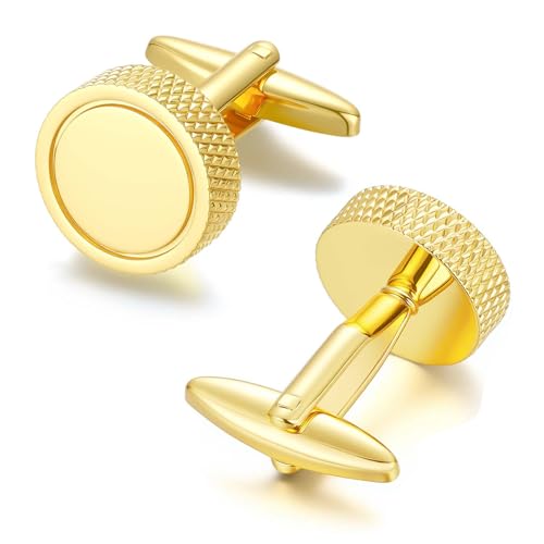 Cuff Links Mens Personalized Classic Round Cufflink Wedding Shirts Cufflinks for Men Jewelry Gifts - style: gold plated