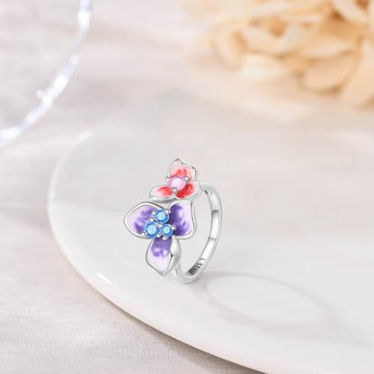 KUNSIR 925 Silver Cubic Zirconia Ring Size 7-9 Wedding Band Sterling Silver Eternity Ring Modern Style - style: Flower Ring