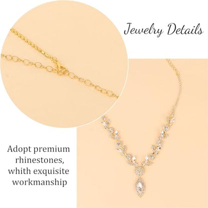 Bridal Jewelry Set for Wedding Prom Jewelry Set for Women Sparkly Rhinestone Necklace Earrings Bracelet Sets for Bride Bridesmaid Quinceanera Costume Accessories - style: E