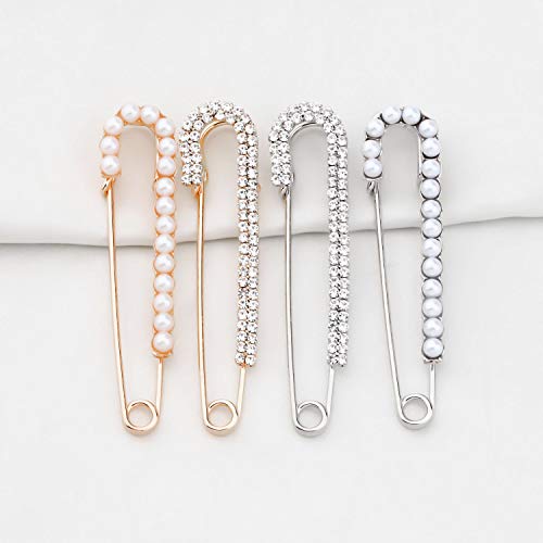 MYOPSARK 4 Pieces Sweater Shawl Clips Faux Pearl Brooch Pins Shirts Dresses Cardigan Collar Clip Safety Pin For Women