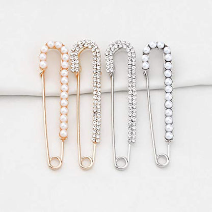 MYOPSARK 4 Pieces Sweater Shawl Clips Faux Pearl Brooch Pins Shirts Dresses Cardigan Collar Clip Safety Pin For Women