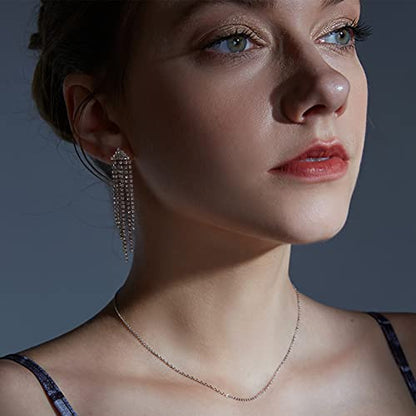 Luxval Rhinestone Earrings Dangling for Women Sparkly Silver Dangle Earrings Girls Long Chandelier Earrings Tassel Lightweight Ear Studs Cubic Zirconia Crystal Statement - color: Silver-Triangle Tassel Crystal