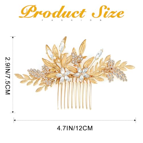 JAKAWIN Gold Hair Accessories Leaf Wedding Hair Piece Bridal Hair Comb | Crystal Hair Clip for Women - color: Gold