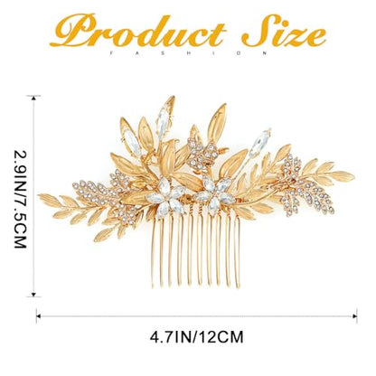 JAKAWIN Gold Hair Accessories Leaf Wedding Hair Piece Bridal Hair Comb | Crystal Hair Clip for Women - color: Gold