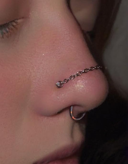20G Nose Rings Studs with Chain Piercing Across Double Nose Stud Nose Hoop Spike Heart Ball CZ Surgical Steel Nostril Piercing Jewelry for Women Men, Black Silver Gold - color: GD-S