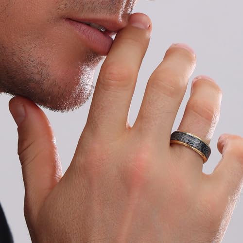 Tungsten Ring 8mm Computer Circuit Pattern Ring Black/Gold/Silver Tungsten Carbide Wedding Band for Men Comfort Fit - color: Black Gold