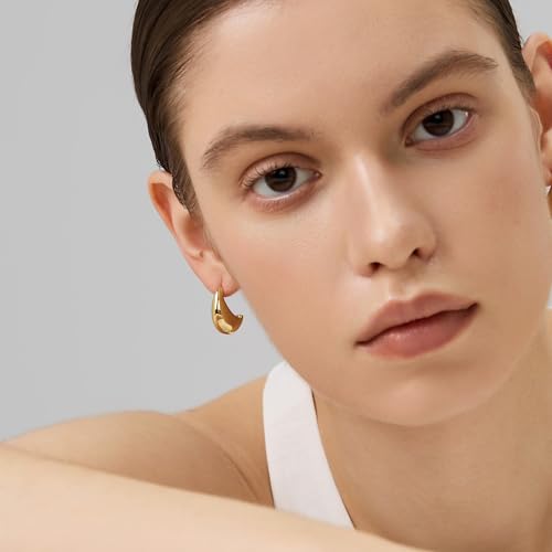 18K Gold Plated Huggie Hoop Earrings for Women, 925 Sterling Silver Post, Hypoallergenic Small Earrings - color: Curved Large Hoops