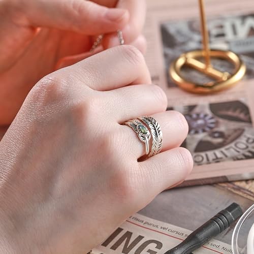 AVECON S925 Sterling Silver Turquoise/Labradorite/Just Breathe/Onyx Rings | Hypoallergenic Adjustable Open Feather Gift Women Men Thumb Spoon Statement Western Band Jewelry for Anniversary - color: Labradorite