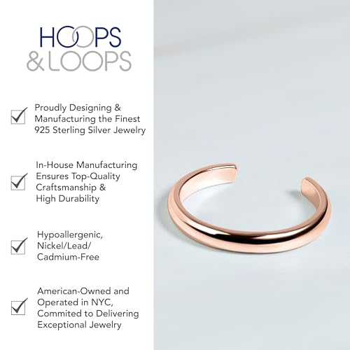 Hoops & Loops 925 Sterling Silver Open Toe Ring for Women & Men, Minimalist Adjustable Band, Tarnish Resistant, Hypoallergenic, Silver, Gold, Rose Gold, Black - color: Rose Gold