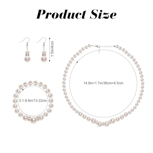 Avxdbr 4 Pieces Pearl Jewelry Lace Gloves Set for Women Girls | Petite Fit Faux Pearl Necklace Adjustable Chain Earrings Stretch Bracelet Lace Gloves for Wedding Tea Party Prom Formal
