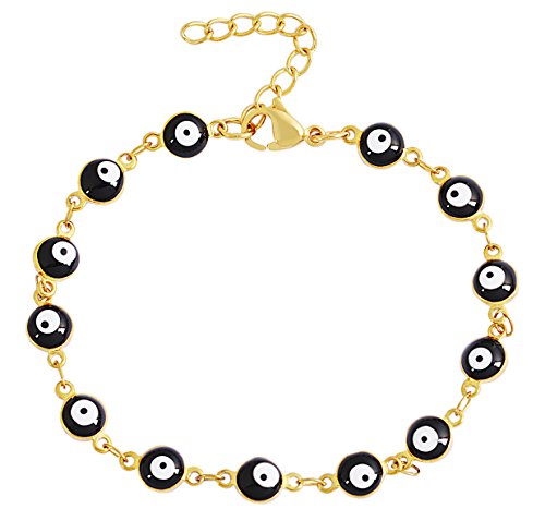 Women's Charm Enamel Evil Eye Protection Link Chain Bracelet - color: Gold,Black
