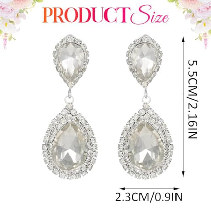 Catery Crystal Wedding Earrings Silver Rhinestone Ear Rings Teardrop Bridal Ear Jewelry for Brides and Women - color: Silver