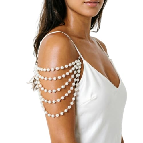 1Pcs Pearl Bra Straps Jewelry,Adjustable Bra Shoulder Chain,Pearl Lingerie Straps,Wedding Bridal Dress Underwear Chain for Women Backless Party - color: White