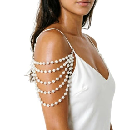 1Pcs Pearl Bra Straps Jewelry,Adjustable Bra Shoulder Chain,Pearl Lingerie Straps,Wedding Bridal Dress Underwear Chain for Women Backless Party - color: White