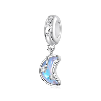 Celestial Bead Charms for Bracelets, Star Moon Dreamcatcher Dangle Charms, Silver Tone Copper, Glass Resin CZ Accents, Charm Beads for Women Jewelry Making, Gift Box Included - color: Opal Crescent Moon Dangle Charm