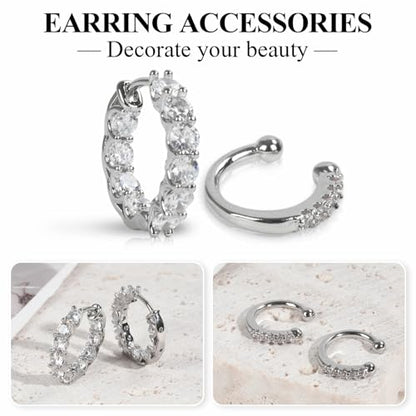 Women's Silver Earrings Fashion Jacket Stud Earrings Stacking Small Hoop Huggie Earrings Set for Multiple Piercing Everyday Ear Cartilage Earrings - color: Silver+Silver