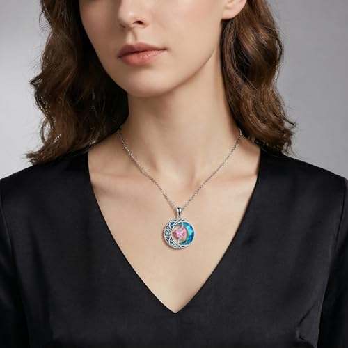 ONEFINITY Moon Star Necklace 18K White Gold Plated Celtic Moon Birthstone Pendant Necklaces Heart Birthstone Anniversary Birthday Jewelry Gifts for Women Wife Mom - style: October