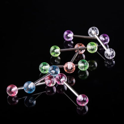 48pcs 14G Stainless Steel Nipple Rings Candy Color Tongue Straight Barbell Piercing Glow in Dark Retainer Piercing Jewelry for Women Men 16mm Bar