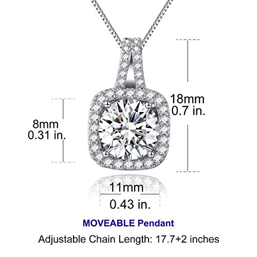 SBLING Platinum Plated Cubic Zirconia/Austrian Crystal Cushion Shape Halo Pendant Necklace/Earrings - color: Moveable pendant-Cubic Zirconia