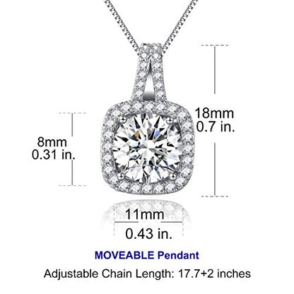 SBLING Platinum Plated Cubic Zirconia/Austrian Crystal Cushion Shape Halo Pendant Necklace/Earrings - color: Moveable pendant-Cubic Zirconia