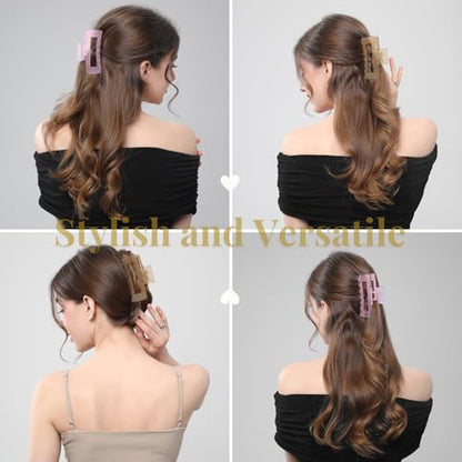 12 PCS Large Clear Square Hair Claw for Women, 4.3-Inch Matte Rectangle Clips, Strong Hold for Thick & Thin Hair - color: Clear