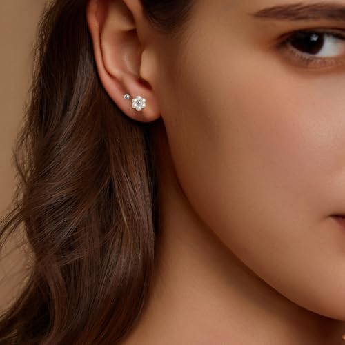 IMBOS Pearl Earrings 14k Gold Plated Daisy Flower Stud Earrings for Women Ball Stud Flat Back Earring Hypoallergenic Statement Earring Trendy Jewelry Gift for Women - color: Silver-Pearl Ball