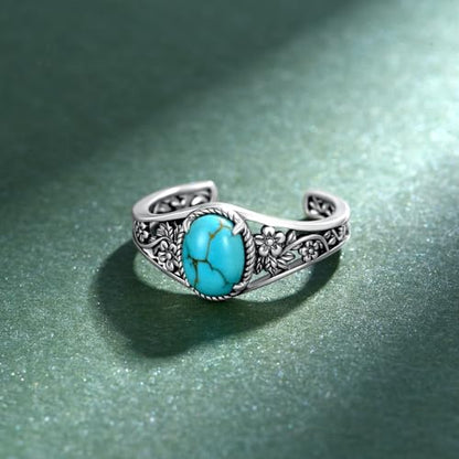 Genuine Turquoise Rings for Women 925 Sterling Silver Turquoise Rings Vintage Real Western Jewelry for Women（7）