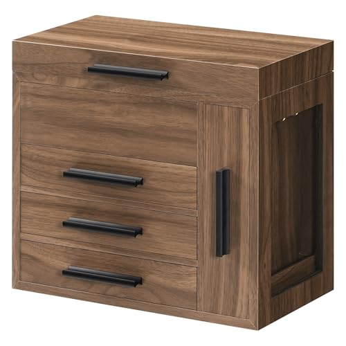 HOOBRO Jewelry Box with Mirror, Wooden Jewelry Organizer Box with Side Clear Acrylic Panel, Large Jewelry Case for Earrings, Necklaces, Rings, Watches, Walnut BH22JB04