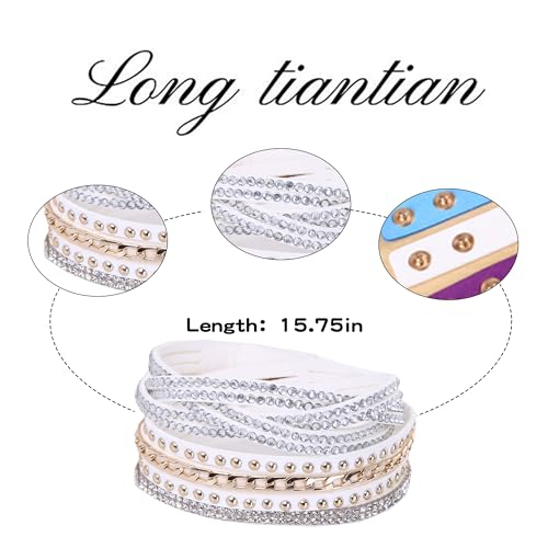 Long tiantian Leather Wrap Bracelets for Women Boho Multi Layered Bracelets Western Jewelry Hot Pink Accessories Birthday Gifts - color: 2287 white
