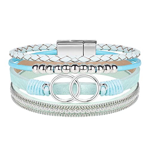 Bracelets for Women, Gifts for Mom Her Christmas Gift 2026 Leather Bracelets for Women Birthday Gift for Daughter Inspirational Wrap Bracelet Sister Friend Teen Girl Gift Layered Stocking Stuffers Jewelry - style: Teal