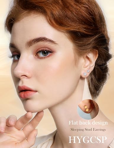 20G G23 Implant Grade Titanium Flat Back Stud Earrings for Women Men, Gold/White Gold Plated Tragus Labret Cartilage Helix F136 Piercing Jewelry for Sensitive Ears, with 4-6mm Cubic Zirconia - color: 2Pairs-20G-Golden-white-Stud Earring Sets