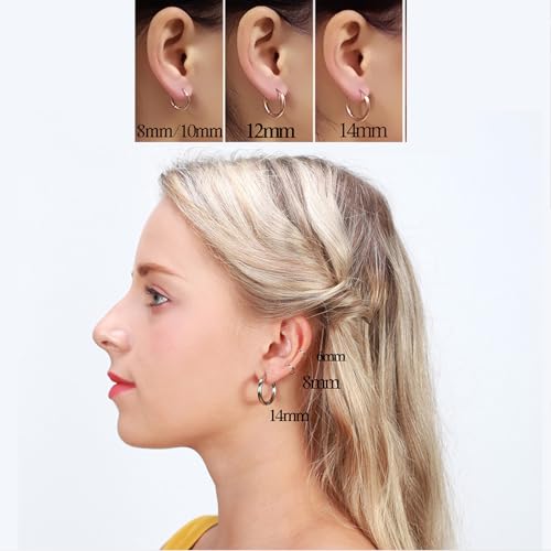 316L Surgical Stainless Steel Huggie Hoop Earrings 6mm 8mm 10mm 11mm 12mm 14mm Hypoallergenic Earrings Hoop Cartilage Helix Lobes Hinged Sleeper Earrings For Men Women - style: B01: 8mm Gold(THK 2.0mm)