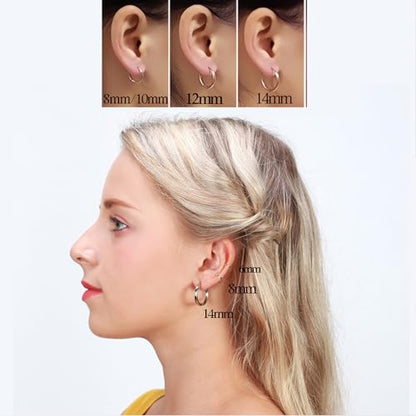 316L Surgical Stainless Steel Huggie Hoop Earrings 6mm 8mm 10mm 11mm 12mm 14mm Hypoallergenic Earrings Hoop Cartilage Helix Lobes Hinged Sleeper Earrings For Men Women - style: B01: 8mm Gold(THK 2.0mm)