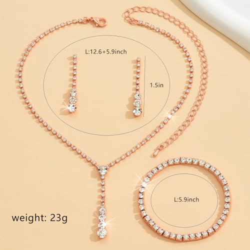 Gold Jewelry Set for Prom,Pearl Necklace Earrings Bracelet Crystal Bridal Wedding Prom Dresses Costume Jewelry Accessories Rhinestone Bridal Jewelry Set for Women - color: Rose Gold