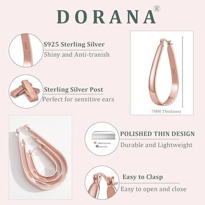 Sterling Silver Hoop Earrings for Women Large Oval Hoop Earrings Lightweight Big Gold Hoops Earrings Hypoallergenic 14K Gold Plated Hoops Earrings Non Tarnish Jewelry Gifts 20/30/40mm - color: Rose Gold-20*30mm