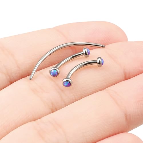 F136 Titanium 16g 6/8/10mm Opal Eyebrow/Rook/Snug/Vertical-Labret/VCH/Snake-Eyes/Anti-Tragus/Christina/Daith/Belly-Button/Bridge/Hood/Surface Curved Barbell Piercing Jewelry for Women Men - color: Purple, size: 10mm=3/8in