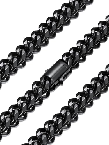 U7 Cuban Link Chain for Men, Stainless Steel Chain Necklace with Gift Box - color: b. 12mm Black, size: 30 Inch