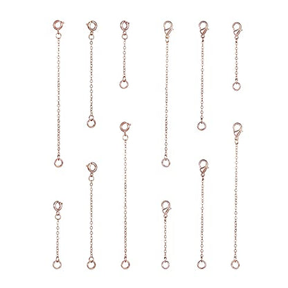 Softones 12-18Pcs Ankle Bracelets Extenders-Extension for Womens Jewelry(1 2 3 Inch),with Lobster Clasp and O-Clasp from Gold Silver Rose Gold - color: D:Rose Goldr 6-Lobster clasp 6-O-clasp
