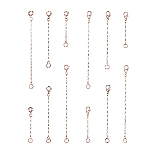 Softones 12-18Pcs Ankle Bracelets Extenders-Extension for Womens Jewelry(1 2 3 Inch),with Lobster Clasp and O-Clasp from Gold Silver Rose Gold - color: D:Rose Goldr 6-Lobster clasp 6-O-clasp