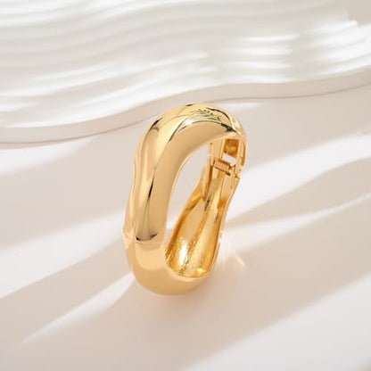 Chunky Gold Bangle Bracelets for Women Trendy Wide Hinged Open Cuff Bangle Bracelet Boho Thick Statement Gold Bracelets Am Cuff Wist Bracelets - color: Wide Irregular Bangle