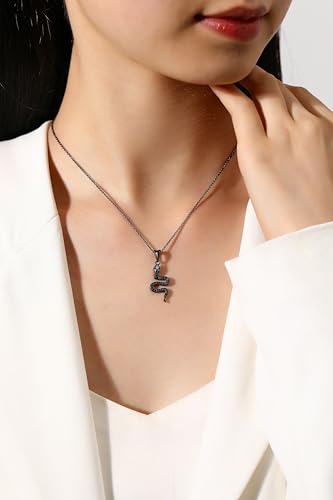 Snake Necklace Dainty Pendant With Cubic Zirconia, Layered Choker, Punk Animal Jewelry, Cool Wedding High Jewelry Party for Women Teen Friends - color: Black