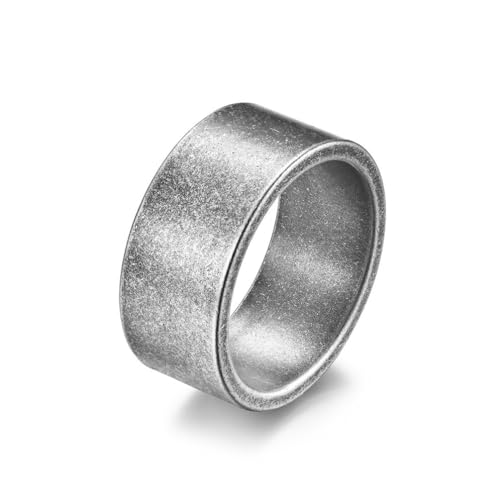 Men's 10mm Wide Ring Silver//Black/Retro Silver Stainless Steel Matte Brushed Classic Simple Plain Matte Engagement Wedding Band Ring for Men size 8-12 - color: retro silver