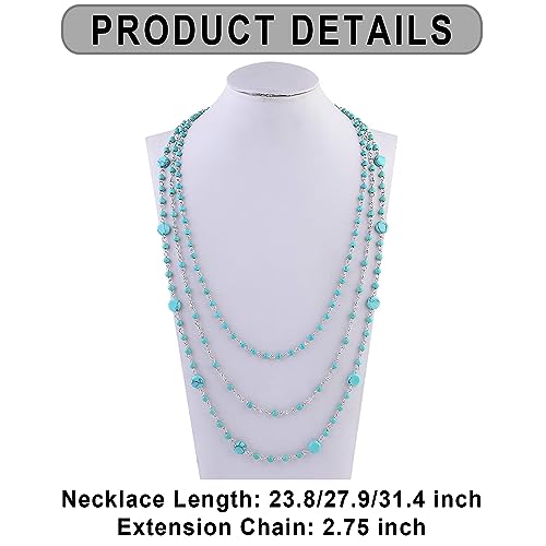 Firstmeet Long Chain Multi Layer Fashion Glass Beads Handmade Necklace for Women - color: Tur