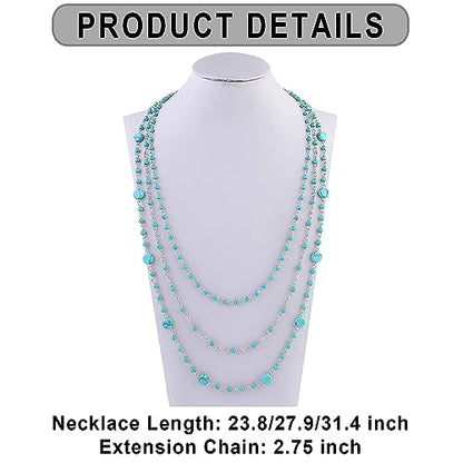Firstmeet Long Chain Multi Layer Fashion Glass Beads Handmade Necklace for Women - color: Tur